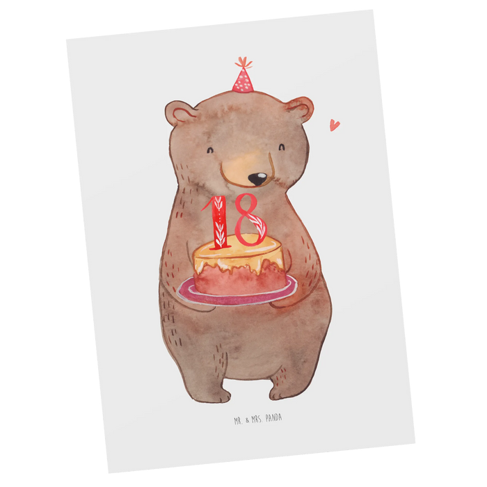 Postkarte Bär Torte 18. Geburtstag