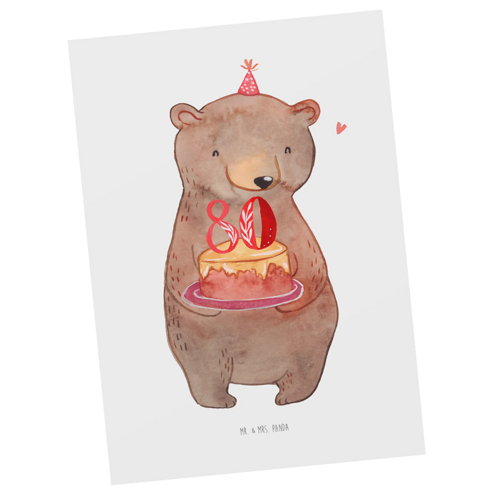 Postkarte Bär Torte 80. Geburtstag