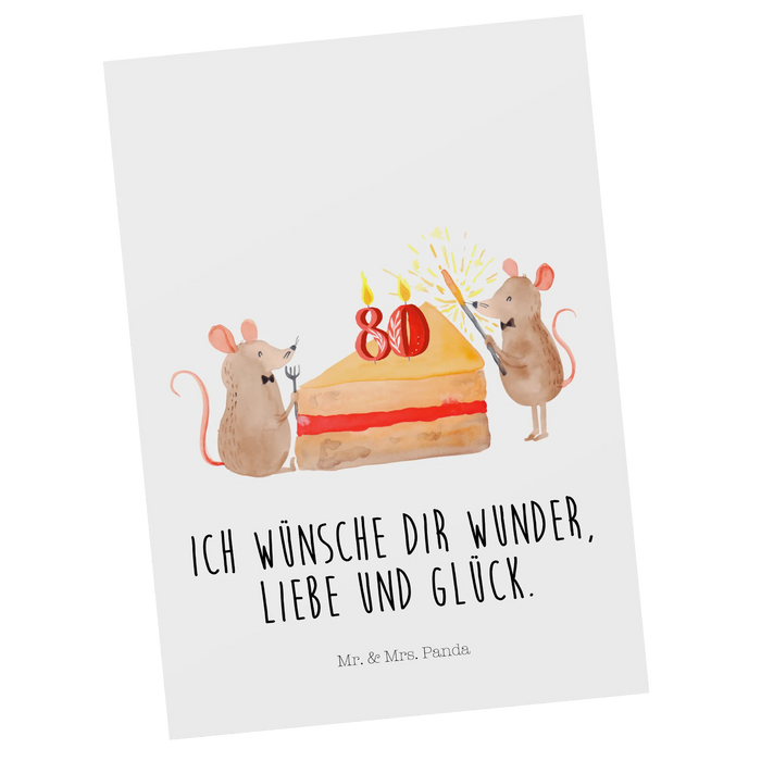 Postkarte 80. Geburtstag Mäuse Kuchen