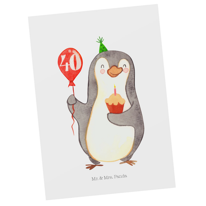 Postcard 40th birthday Penguin Balloon