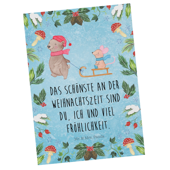 Postcard bear and mouse Sleds