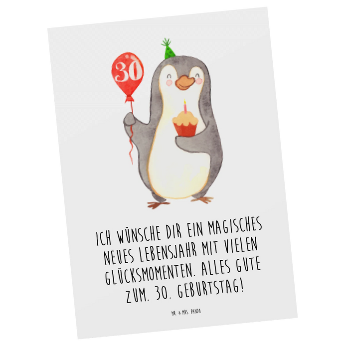 Postkarte 30. Geburtstag Pinguin Luftballon