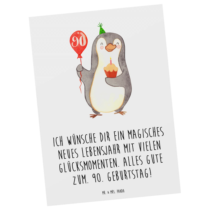 Postkarte 90. Geburtstag Pinguin Luftballon