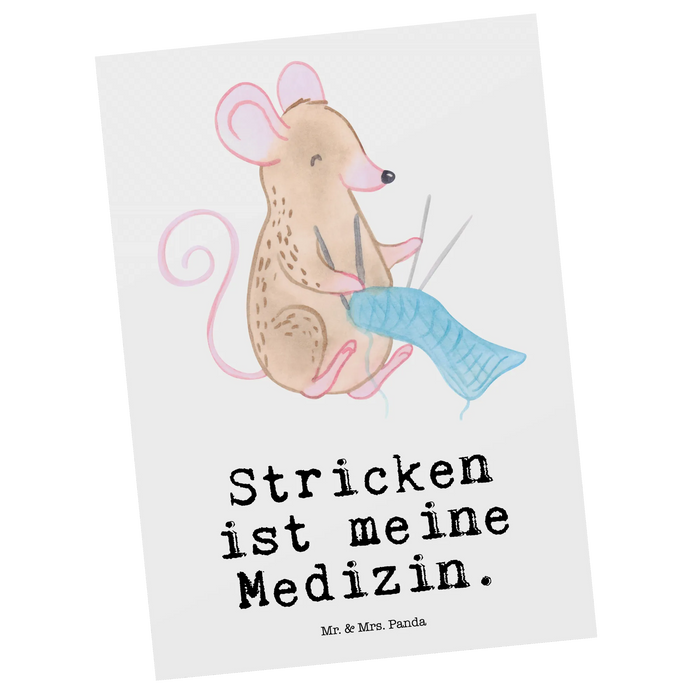 Postkarte Maus Stricken