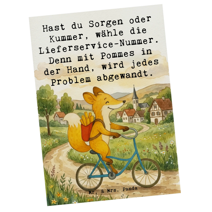 Postkarte Fuchs Lieferung Pommes Design
