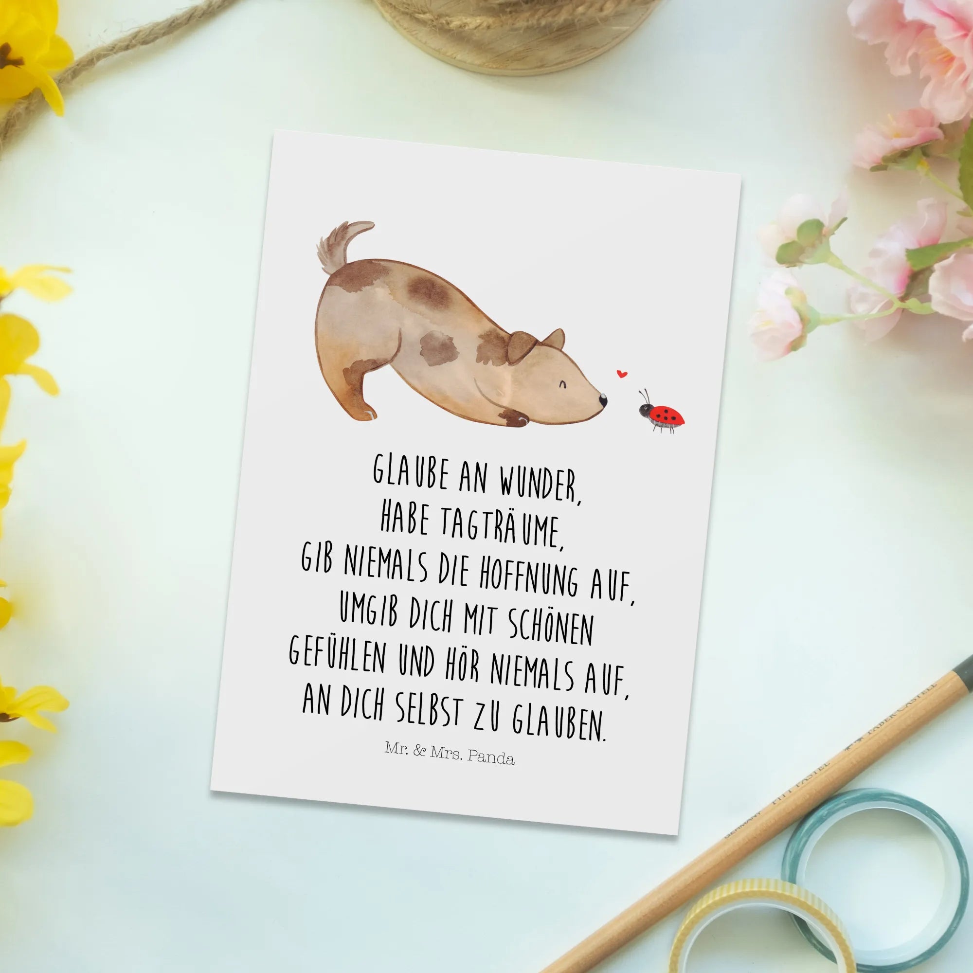 Postcard Dog ladybug gifts for dogs, bag with dog print, dog sayings, dog mama, dog breed, love for dogs, funny gifts for dog owners, what do you give a dog lover, love dogs, dog decorative items, Christmas gifts for dogs, mutt, hound, woof, Sayings, Dogs, Ladybird, Mongrel dog, Mongrel, Dog slogan