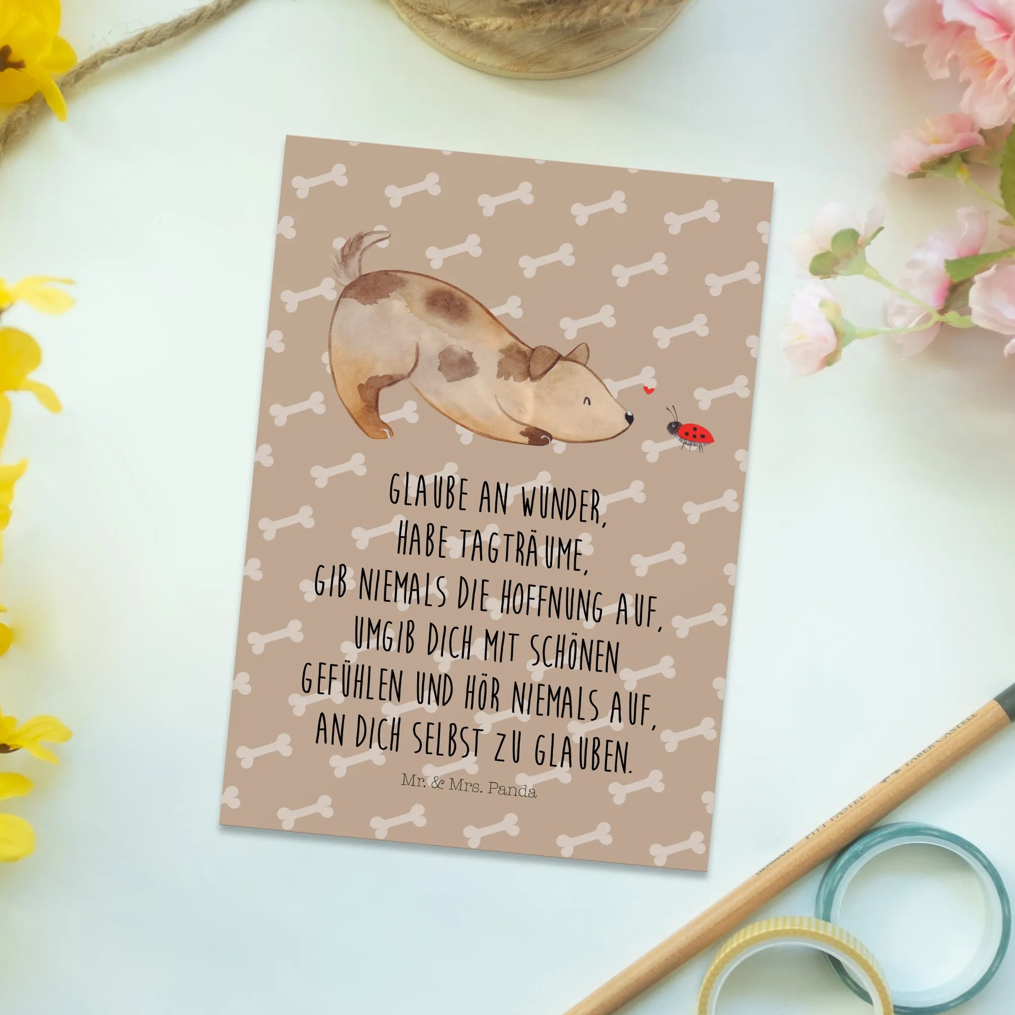 Postcard Dog ladybug gifts for dogs, bag with dog print, dog sayings, dog mama, dog breed, love for dogs, funny gifts for dog owners, what do you give a dog lover, love dogs, dog decorative items, Christmas gifts for dogs, mutt, hound, woof, Sayings, Dogs, Ladybird, Mongrel dog, Mongrel, Dog slogan