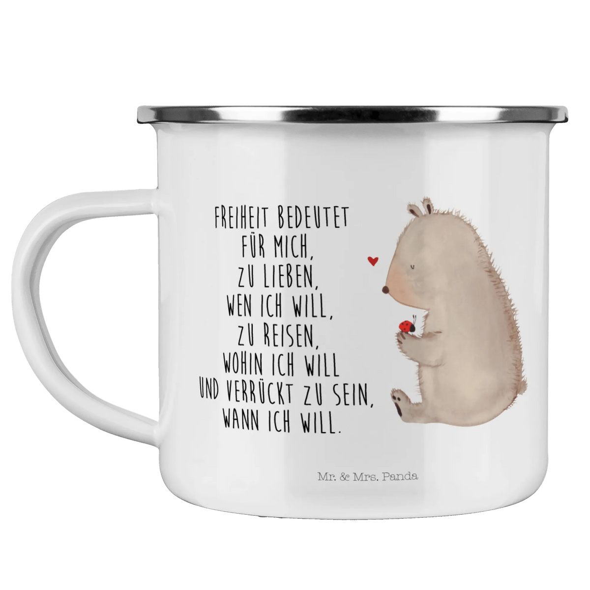 Camping Emaille Tasse Bär Marienkäfer metallbecher, wandertasse, Pott, Motivtasse, Outdoor Tasse, Reisebecher, Emailletasse, emaillebecher, Tasse Emaille, outdoortasse, blechbecher, Emaille Becher, Outdoor Becher, Blechtasse, Emaille Tasse, Teetasse, wanderbecher, Campingtasse, Campingbecher, Haferl, reisetasse, becher emaille, Kaffeepott, Teebecher, Teddy, Bär, Teddybär, Freiheit, Liebe, Das Leben Ist schön, Marienkäfer, Motivation