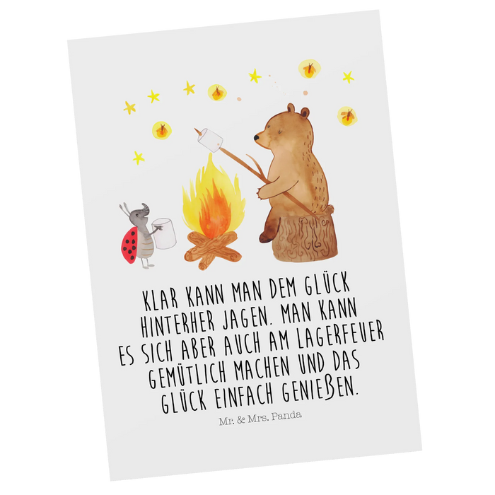 Postkarte Bär & Marienkäfer Lagerfeuer