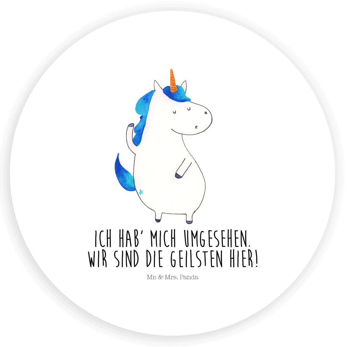 Rund Aufkleber Einhorn Mann