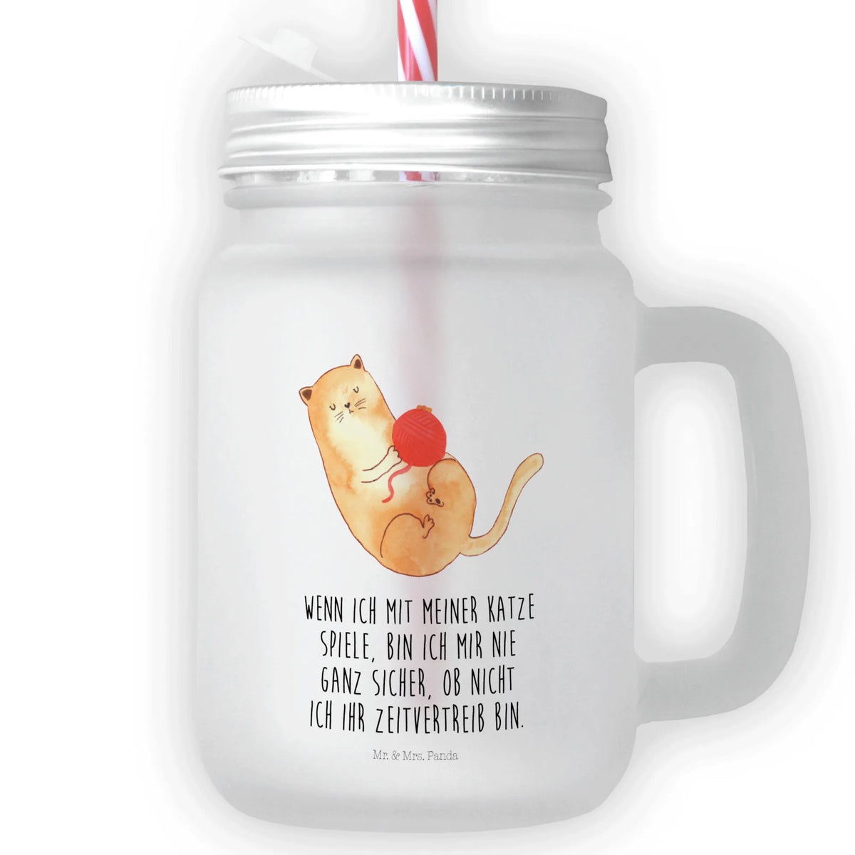 Trinkglas Mason Jar Katze Wolle