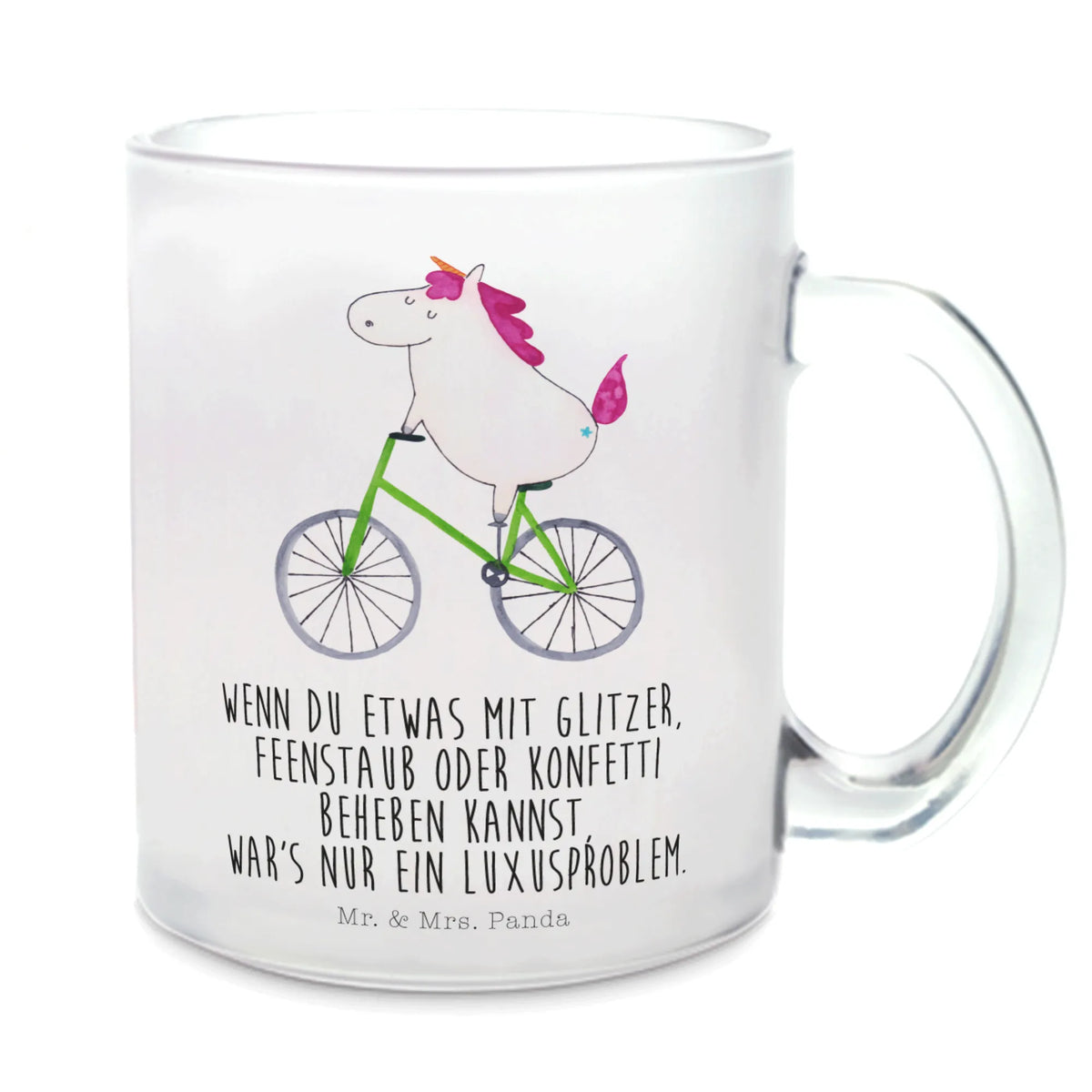 Glass tea cup unicorn cyclist fairy dust, love affliction, cyclist gift, cycling, present, wheel, grief, confetti, luxury problem