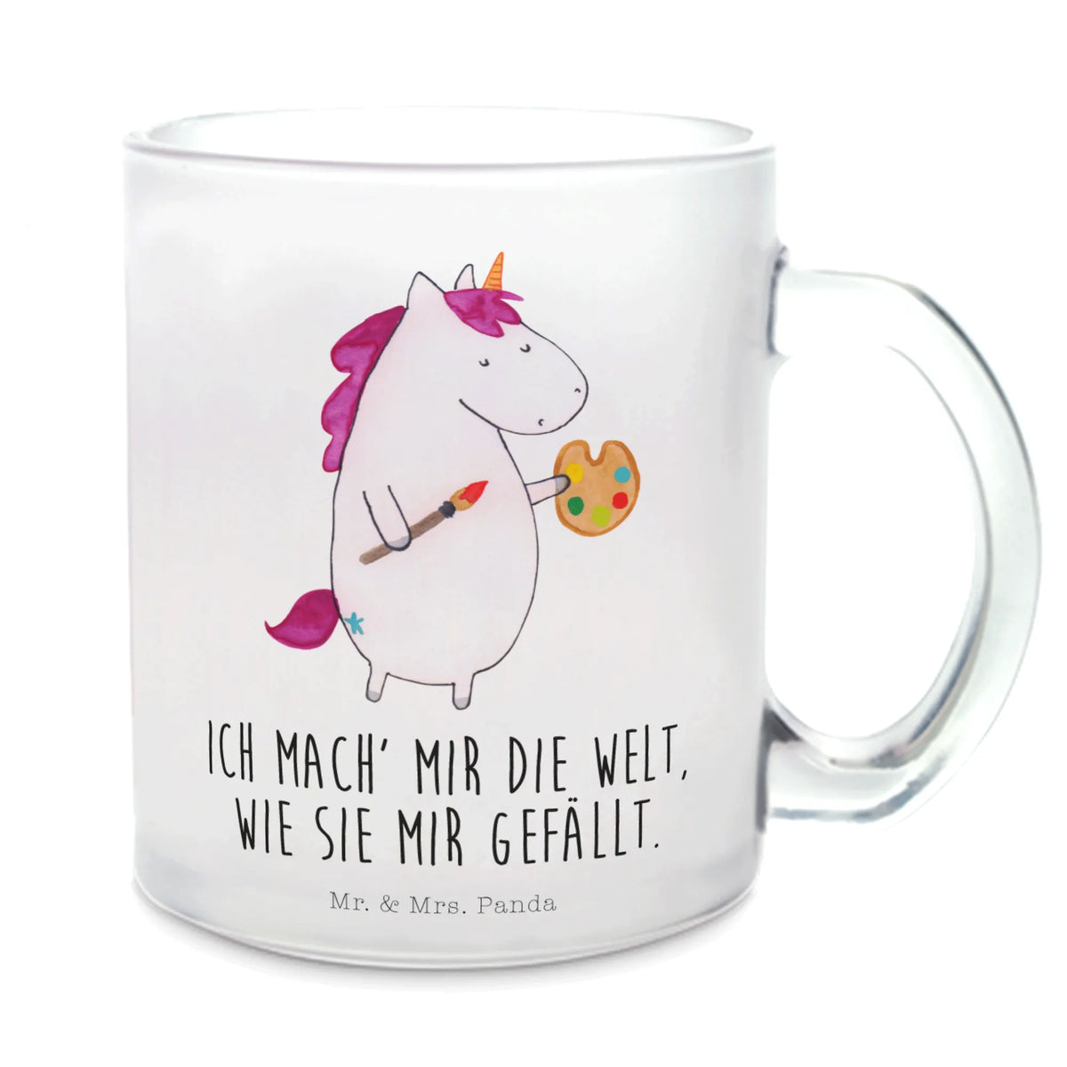Teetasse Einhorn Künstler Henkelbecher, getränkeglas, glastasse, Teetasse Glas, Pott, Glasbecher, Teetasse aus Glas, Motivtasse, Teeglas, Trinkglas, Kakaotasse, Henkeltasse, Teetasse, Haferl, Häferl, Tee Tasse, getränkebecher, Glas Teebecher, Unicorn, Einhorn, Einhörner, Einhorn Deko, Pinsel, Malen, Stift, Zeichnen, Geschenk, Englisch, Welt, Künstler, Farbe, Maler, Artist