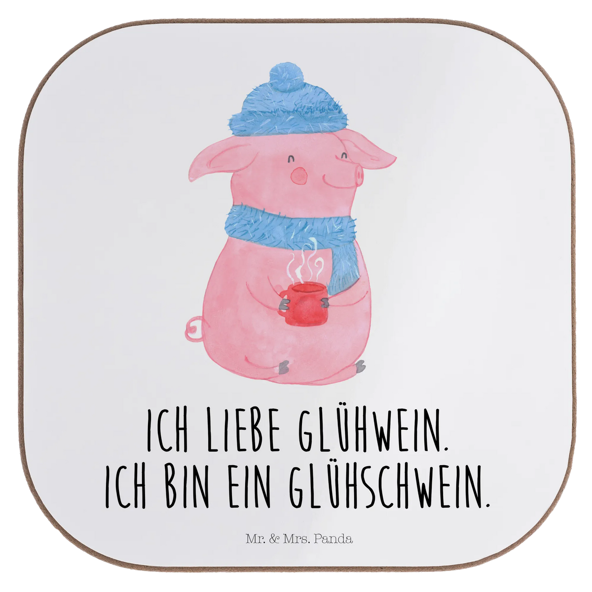 Square coaster Pig Mulled wine Christmas time, snow, punch, mulled wine, mulled pig, Christmas market