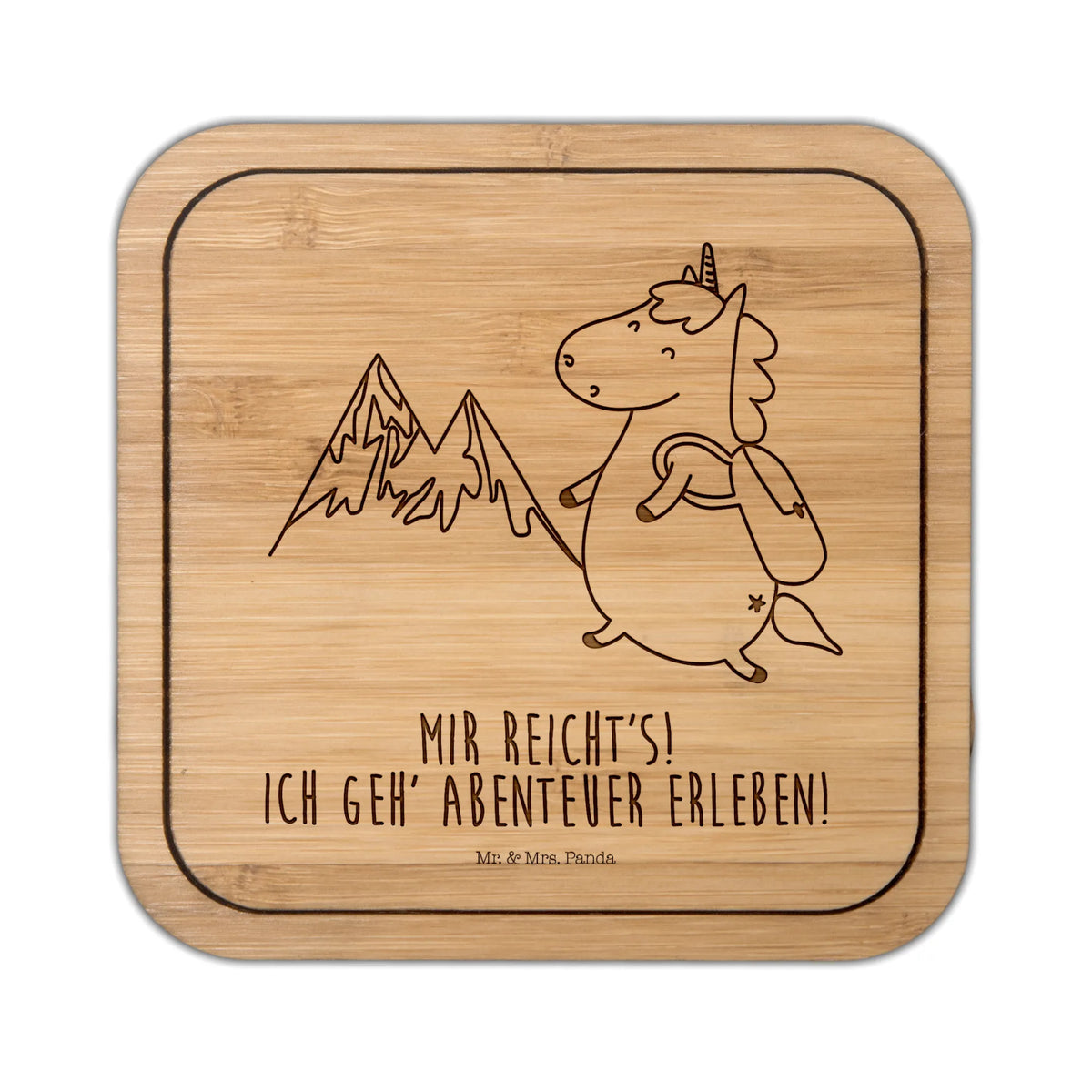 Square coaster unicorn climber square, party, glass, presents, breakfast, glasses, wood, gifts, gift, set, coasters, glass coasters, giveaways, unicorn, unicorns, vacation, adventure, world traveler, travel, english, adventurer, mountains, explorer, Einhorn, mountaineer, world trip