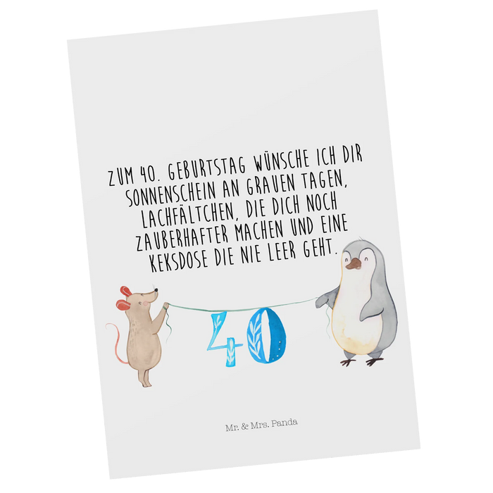 Postkarte 40. Geburtstag Maus Pinguin