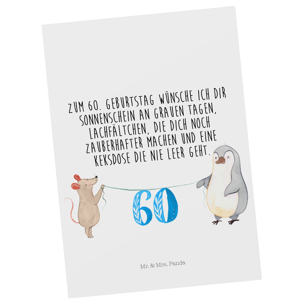 Postkarte 60. Geburtstag Maus Pinguin Ansichtskarten, kunstkarte, Grußkarte, Motivkarte, Designkarte, bildkarte, Postkarte, Postkarten, spruchkarte, Fotokarte, einzelkarte, Kunstkarten, Ansichtskarte, Geburtstagsgeschenk, Geschenk, Geburtstag, Feiern, Torte, Party, Kuchen