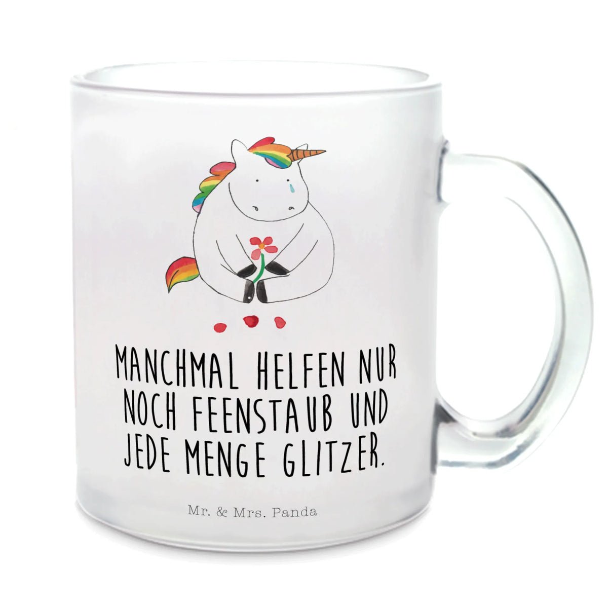 Glass tea cup unicorn Sad Friendship, grief, consoling, friends, flower, greeting card