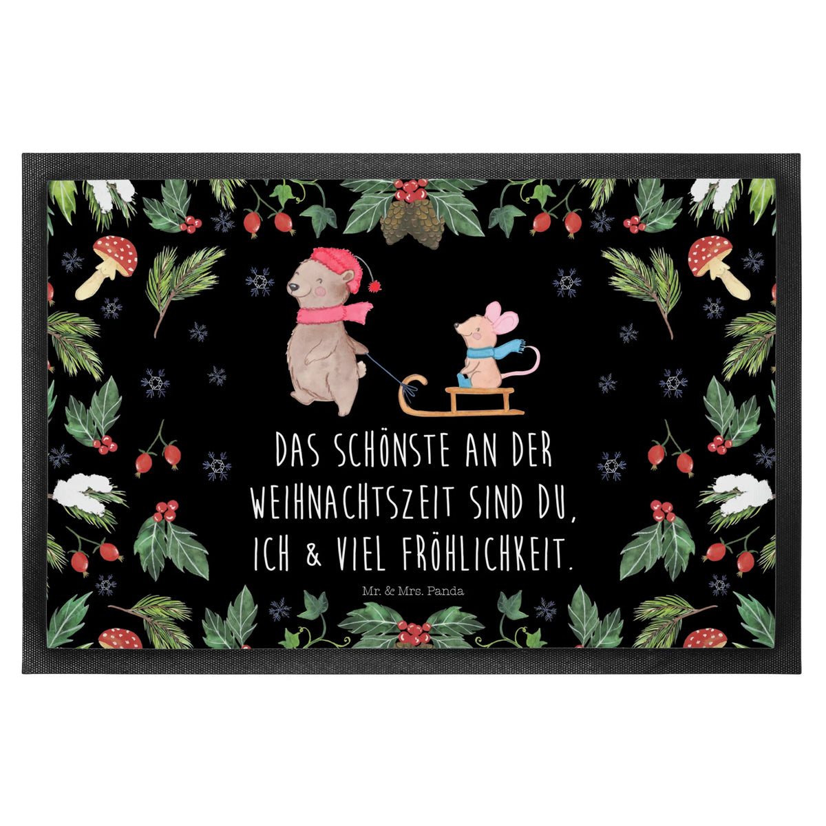 Doormat bear and mouse Sleds Christmas time, snow