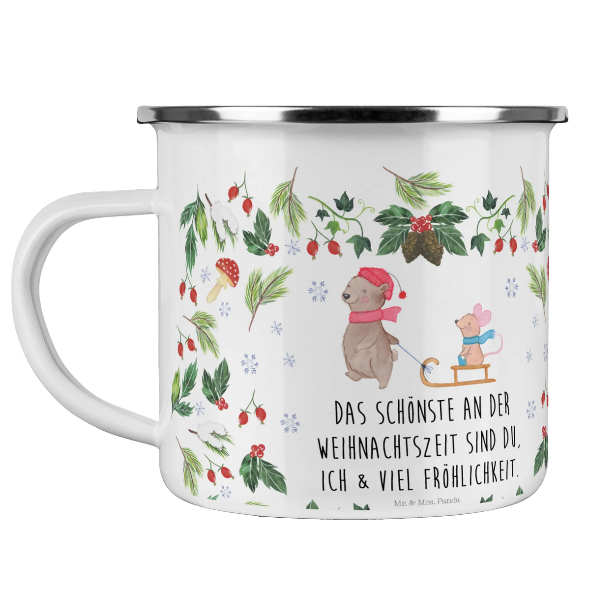 Camping Emaille Tasse Bär und Maus Schlitten Pott, wandertasse, outdoortasse, Campingbecher, Outdoor Becher, Emaille Tasse, blechbecher, Kaffeepott, wanderbecher, Tasse Emaille, metallbecher, Outdoor Tasse, Teebecher, becher emaille, Motivtasse, Teetasse, emaillebecher, Reisebecher, reisetasse, Emailletasse, Emaille Becher, Blechtasse, Campingtasse, Haferl, Weihnachten, Winter, Weihnachtsdeko, Nikolaus, Advent, Heiligabend, Wintermotiv