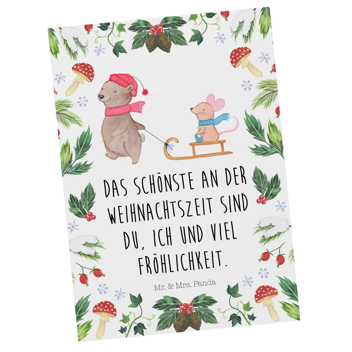 Postkarte Bär und Maus Schlitten einzelkarte, Ansichtskarten, Motivkarte, kunstkarte, Ansichtskarte, Fotokarte, Postkarten, Kunstkarten, Designkarte, Grußkarte, spruchkarte, bildkarte, Postkarte, Heiligabend, Weihnachten, Advent, Nikolaus, Weihnachtsdeko, Wintermotiv, Winter