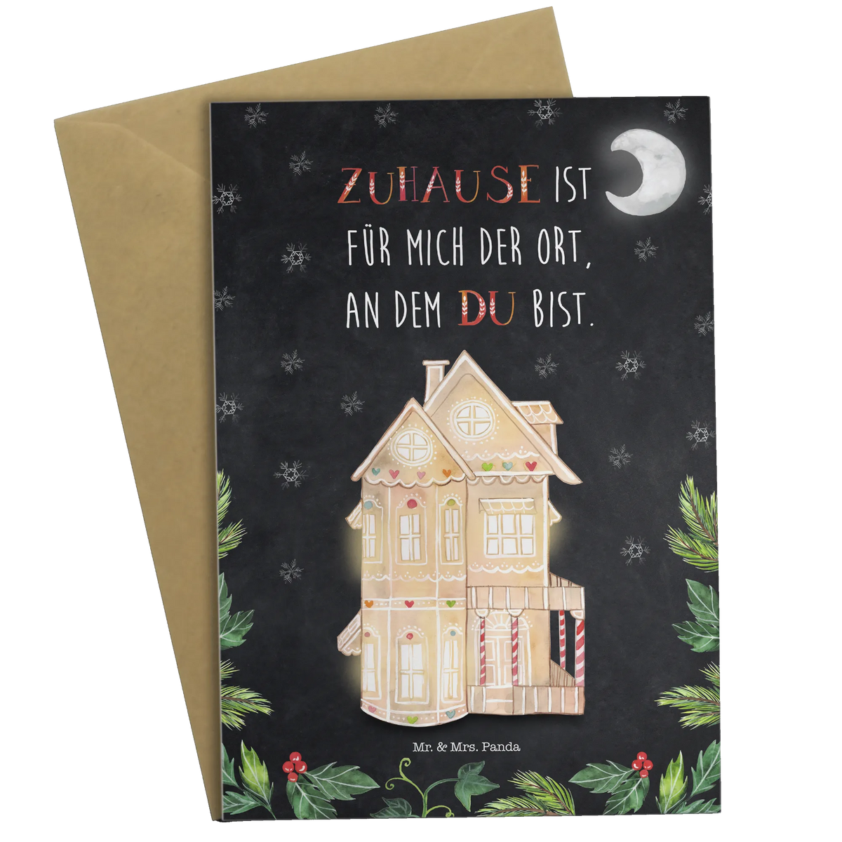 Greetings card Gingerbread House Christmas time, snow