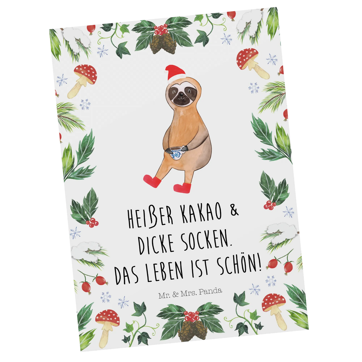 Postcard sloth cocoa Christmas time, snow
