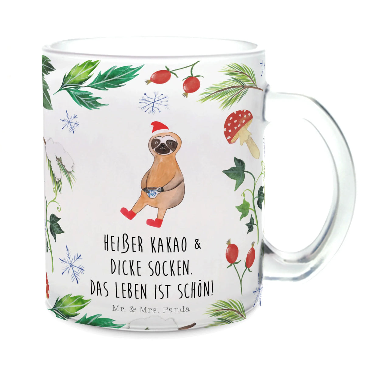 Teetasse Faultier Kakao getränkebecher, Henkelbecher, Teetasse aus Glas, Kakaotasse, Henkeltasse, getränkeglas, Glasbecher, Haferl, Trinkglas, Pott, Motivtasse, Glas Teebecher, Teetasse Glas, Häferl, Tee Tasse, glastasse, Teetasse, Teeglas, Weihnachten, Winter, Weihnachtsdeko, Nikolaus, Advent, Heiligabend, Wintermotiv