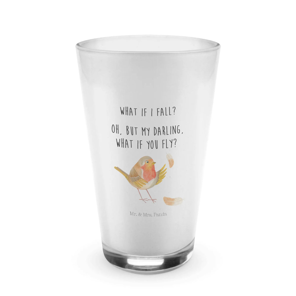 Glas Rotkehlchen Federn Longdrink Glas, becher glas, Trinkbecher Glas, kaffeeglas, Wasserglas, Glasbecher, Glas, Latte Glas, Saftglas, Latte Macchiato Glas, eistee glas, cappuccino glas, eiskaffeeglas, bar glas, smoothie glas, milchkaffee glas, Cocktailglas, Teeglas, Limonadenglas, Eiskaffee Glas, Cocktail Glas, Trinkglas, Kaffee Glas, cappuccinoglas, Longdrinkglas, Lustige Sprüche, Tiere, Tiermotive, Gute Laune, Vogel, Motivation Sprüche, Motivationsbilder, Spruch Mut, What If I Fall, Rotkehlchen, fliegen, Spruch Motivation