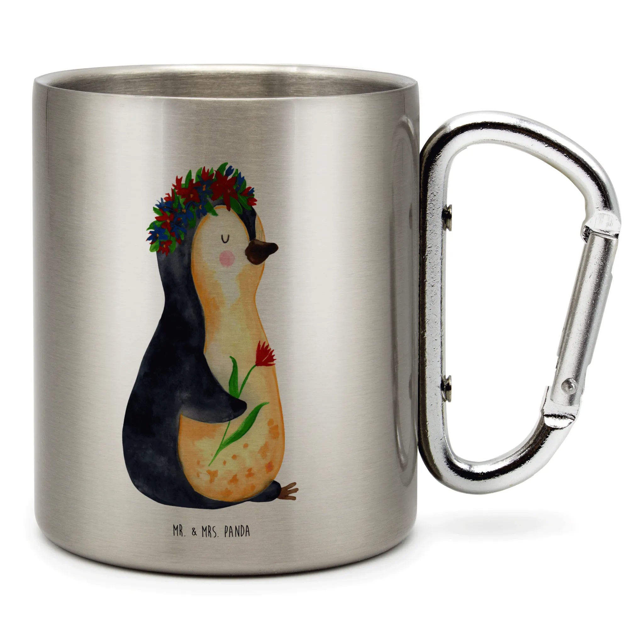 Stainless steel mug Penguin Flower Penguin, North Pole, Winter, Penguins, goals, love of life, universe, penguins, gift idea, motivation, life, lovesickness, wishes, wreath of flowers, goals in life