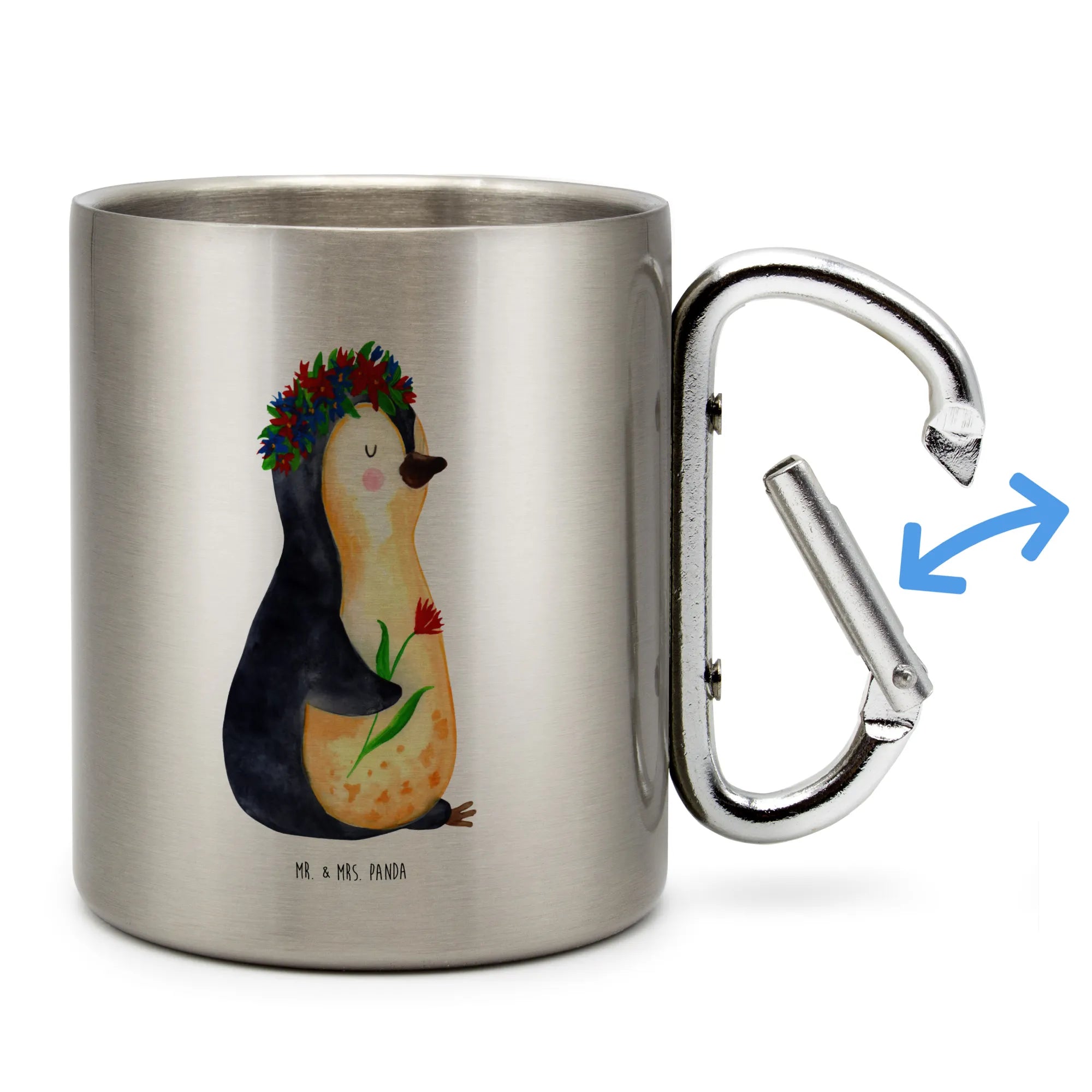 Stainless steel mug Penguin Flower Penguin, North Pole, Winter, Penguins, goals, love of life, universe, penguins, gift idea, motivation, life, lovesickness, wishes, wreath of flowers, goals in life