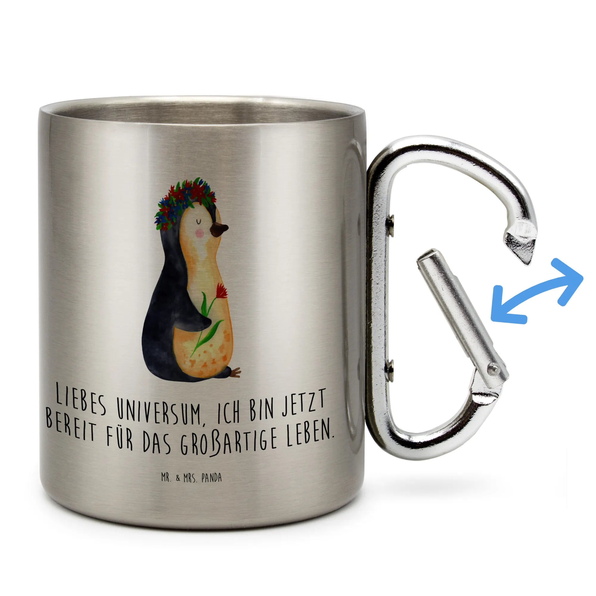 Stainless steel mug Penguin Flower Penguin, North Pole, Winter, Penguins, goals, love of life, universe, penguins, gift idea, motivation, life, lovesickness, wishes, wreath of flowers, goals in life