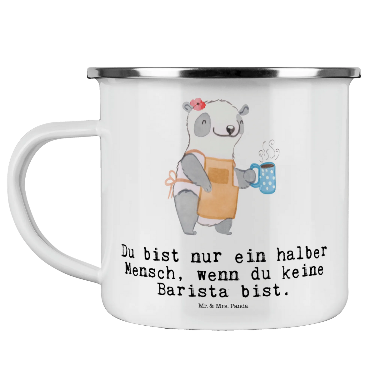 Kempingowy kubek emaliowany Barista serce Zawód, Wykształcenie, Jubileusz, Pożegnanie, Emerytura, Kolega, Koleżanka, Prezent, Dawać, Pracownik, Współpracownik, Firma, Dziękuję, Dziękuję bardzo