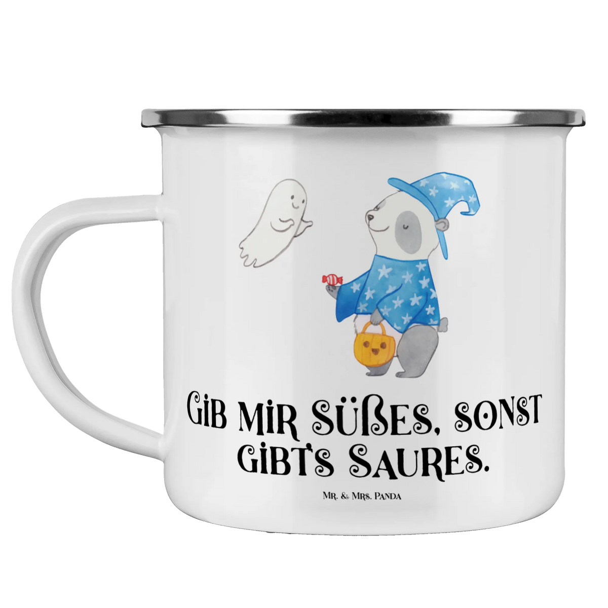Camping Emaille Tasse Panda Zauberer outdoortasse, Reisebecher, Motivtasse, Kaffeepott, Blechtasse, Emaille Becher, Pott, reisetasse, wanderbecher, becher emaille, Outdoor Becher, metallbecher, Tasse Emaille, Outdoor Tasse, blechbecher, Emaille Tasse, emaillebecher, Campingtasse, Haferl, Campingbecher, Emailletasse, wandertasse, Teebecher, Teetasse, Schenken, Geschenke, Deko, Dekoration, Halloween, Martinssingen, Zauberer, Panda, Halloween Deko, Gespenst, Trick Or Treat, Süßes Sonst Gibt's Saures