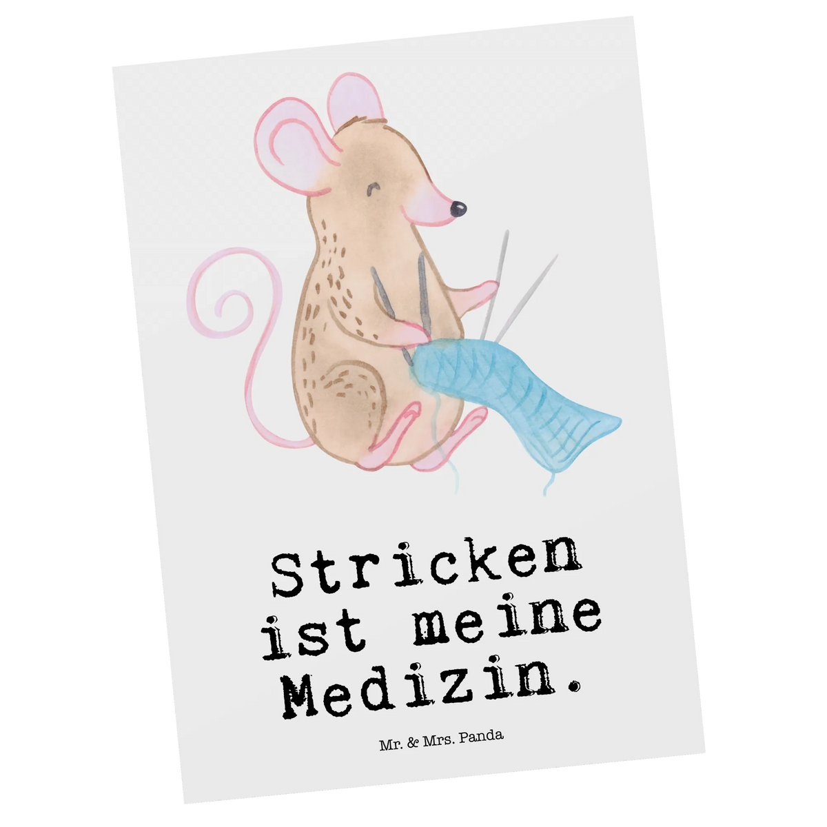 Postkarte Maus Stricken