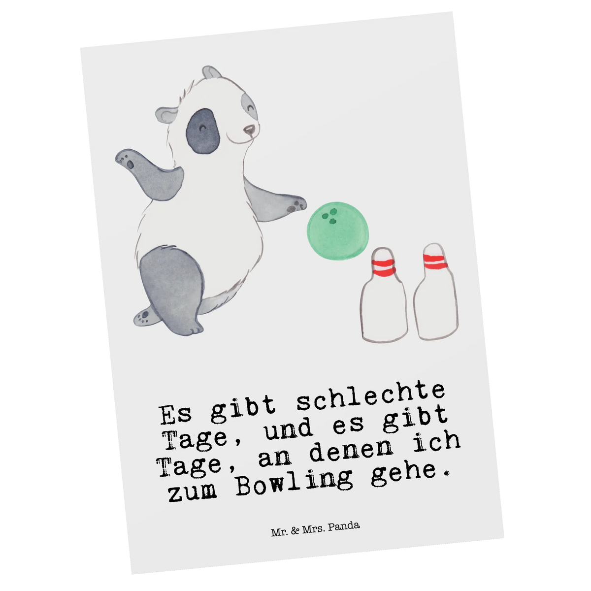 Postkarte Panda Bowling