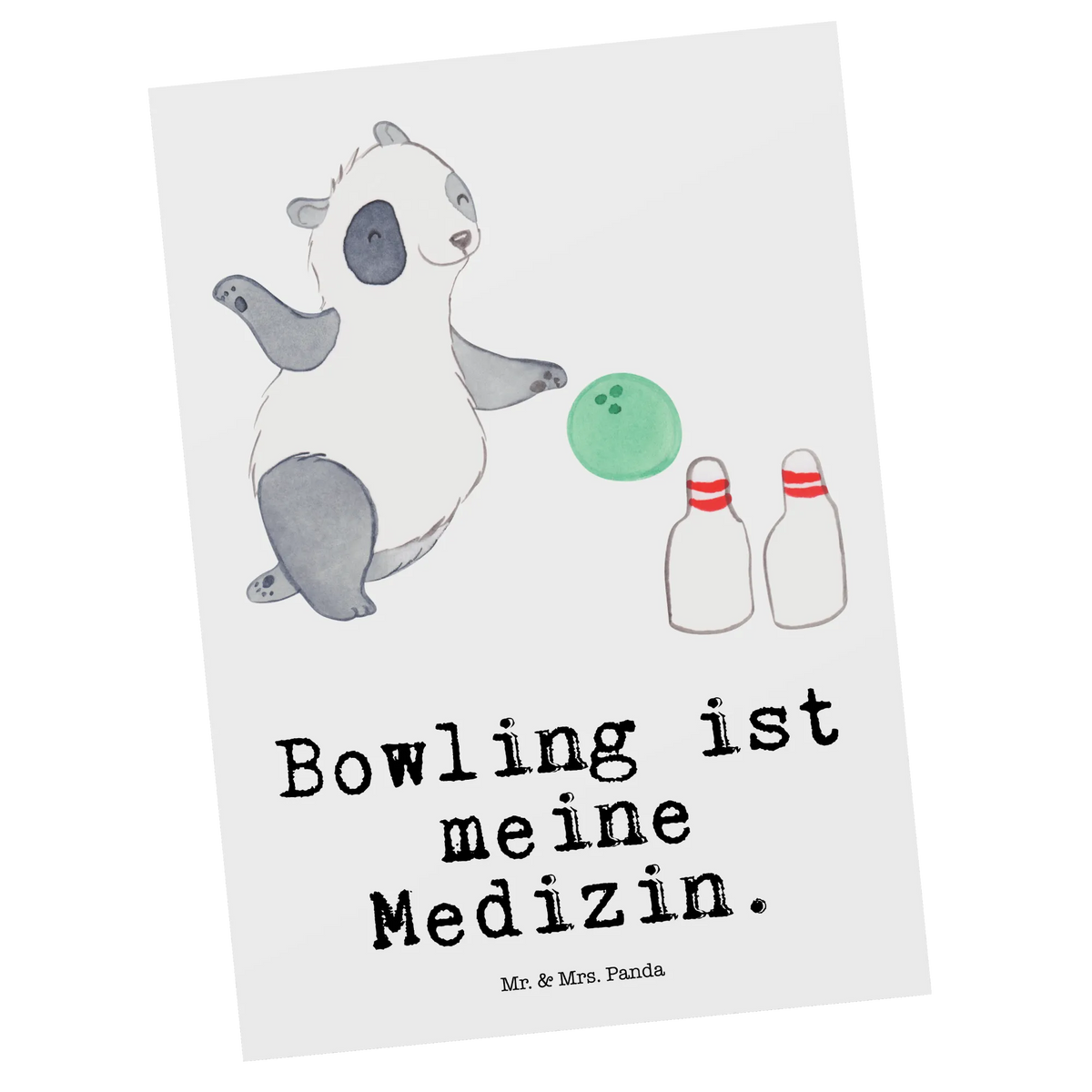 Postkarte Panda Bowling