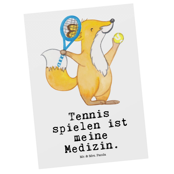 Postkarte Fuchs Tennis spielen