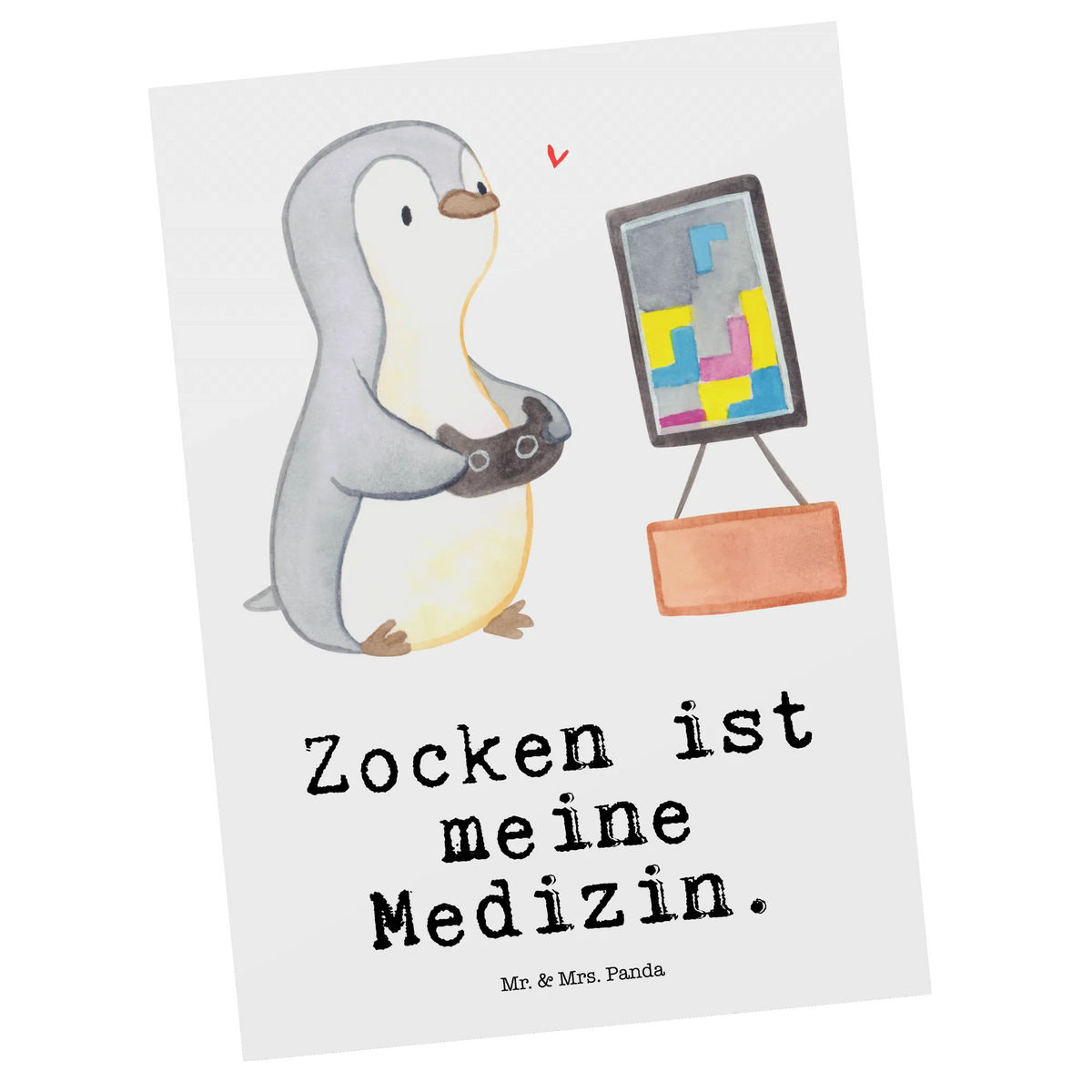 Postkarte Pinguin Zocken