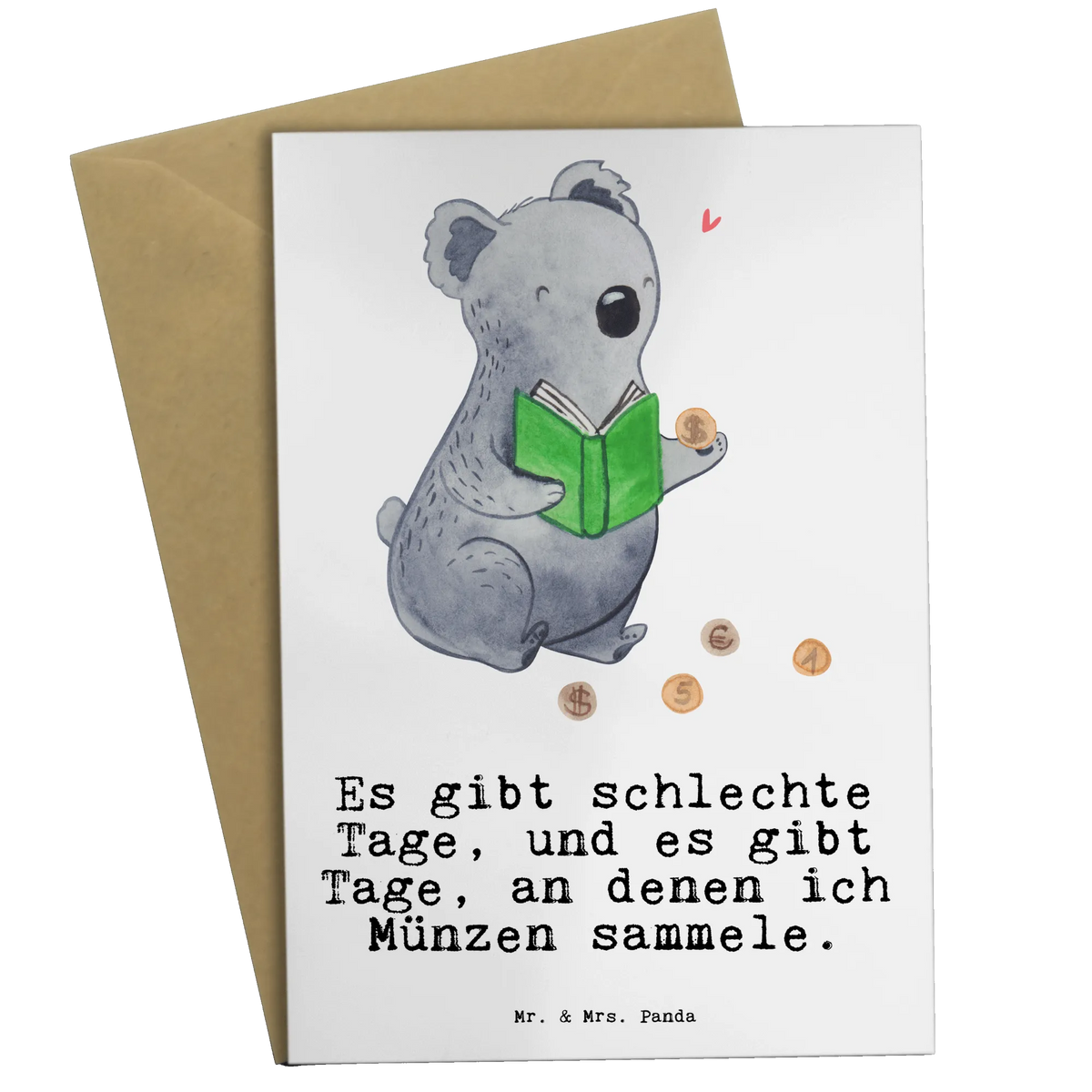 Grußkarte Koala Münzen sammeln