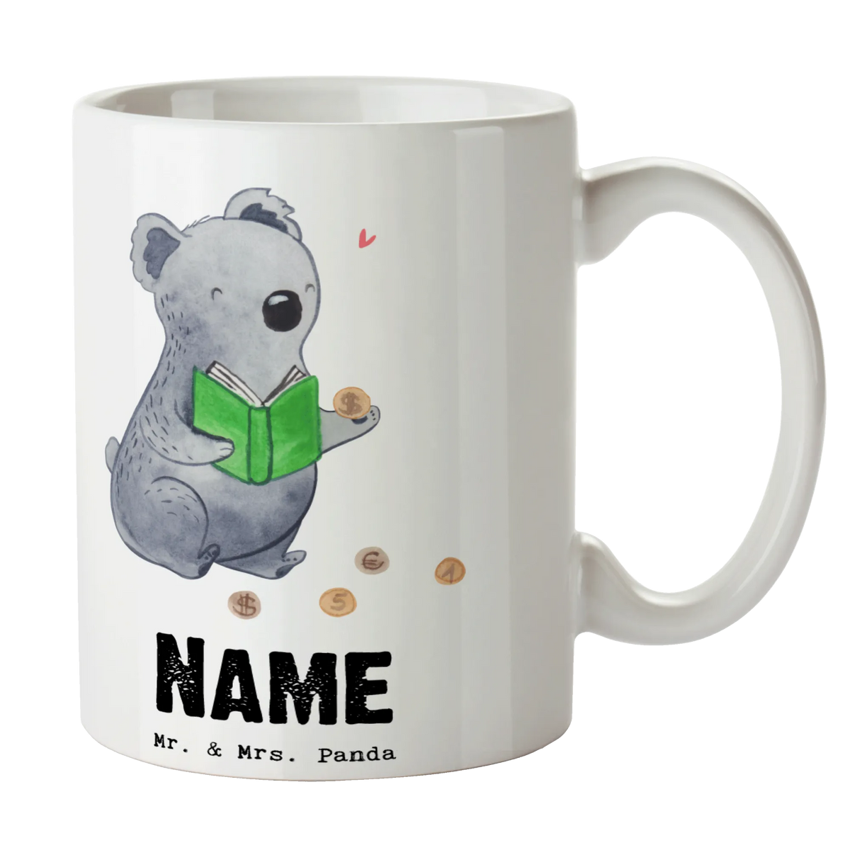 Personalised cup Koala bear collect coins Gift, giving, thank you, award, profit, athlete, numismatics, coins from all over the world, Collecting coins