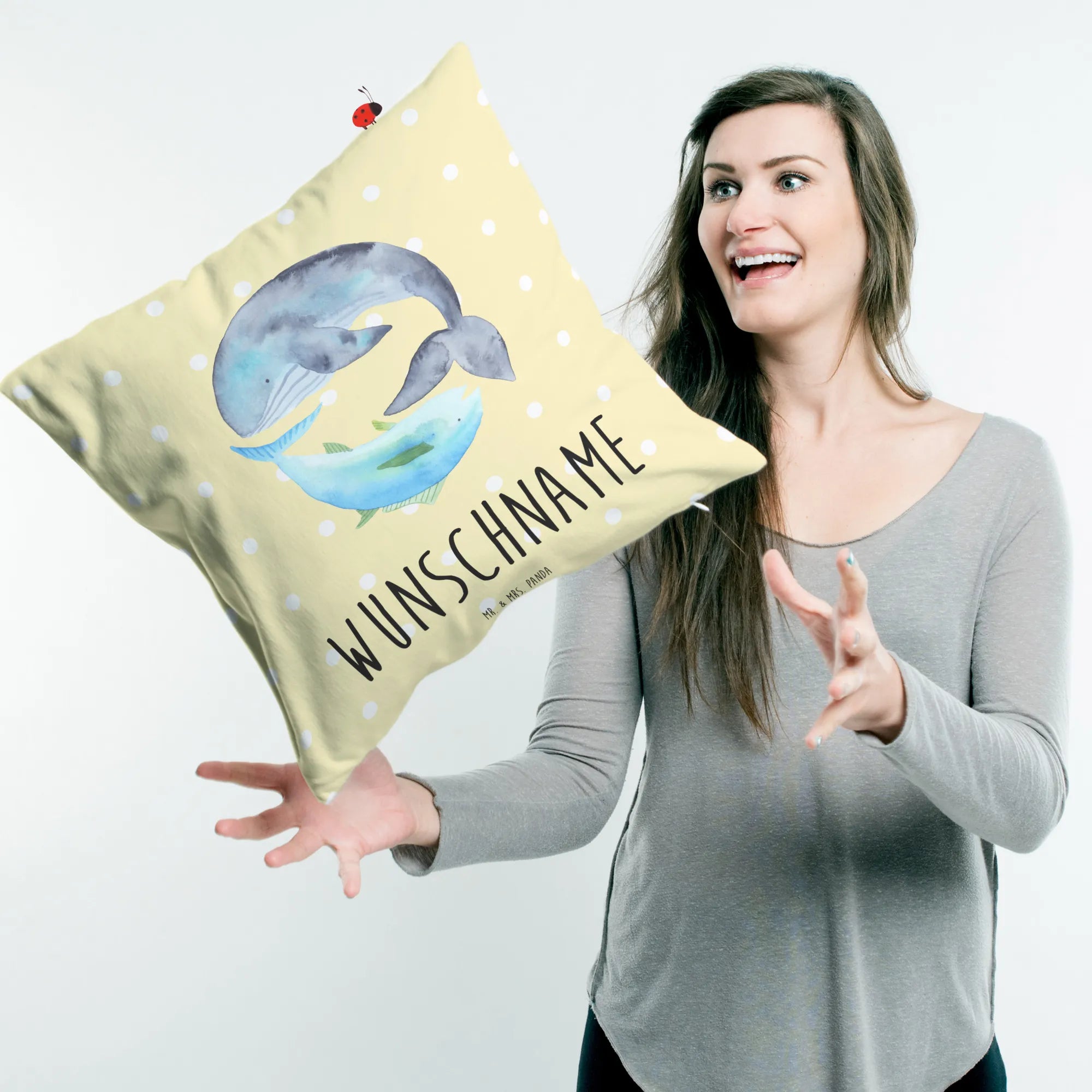 Personalizowana poduszka wieloryb tuńczyk Motywy zwierzęce, dobra energia, zabawne powiedzonka, zwierzęta