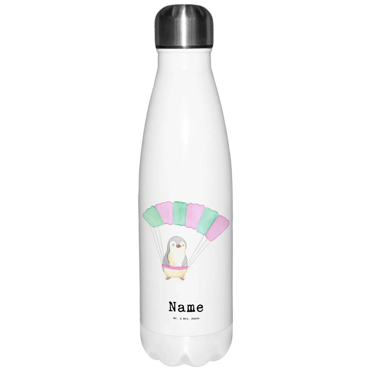 Personalisierte Thermosflasche Pinguin Fallschirm springen Isolierflasche personalisiert, Wasserflasche personalisiert, Personalisierte Wasserflasche, Personalisierte Thermosflasche, Trinkflasche personalisiert, Thermosflasche personalisiert, Personalisierte Trinkflasche, Getränkeflasche Personalisiert, Thermoflasche Personalisiert, Sportflasche personalisiert, Personalisierte Sportflasche, Trinkflasche personalisiert Edelstahl, Personalisierte Thermoskanne, Personalisierte Edelstahlflasche, Personalisierte Trinkflasche Edelstahl, Geschenk, Schenken, Sport, Sportart, Hobby, Danke, Dankeschön, Auszeichnung, Gewinn, Sportler, Fallschirmspringen, Fallschirmsprung, Skydive