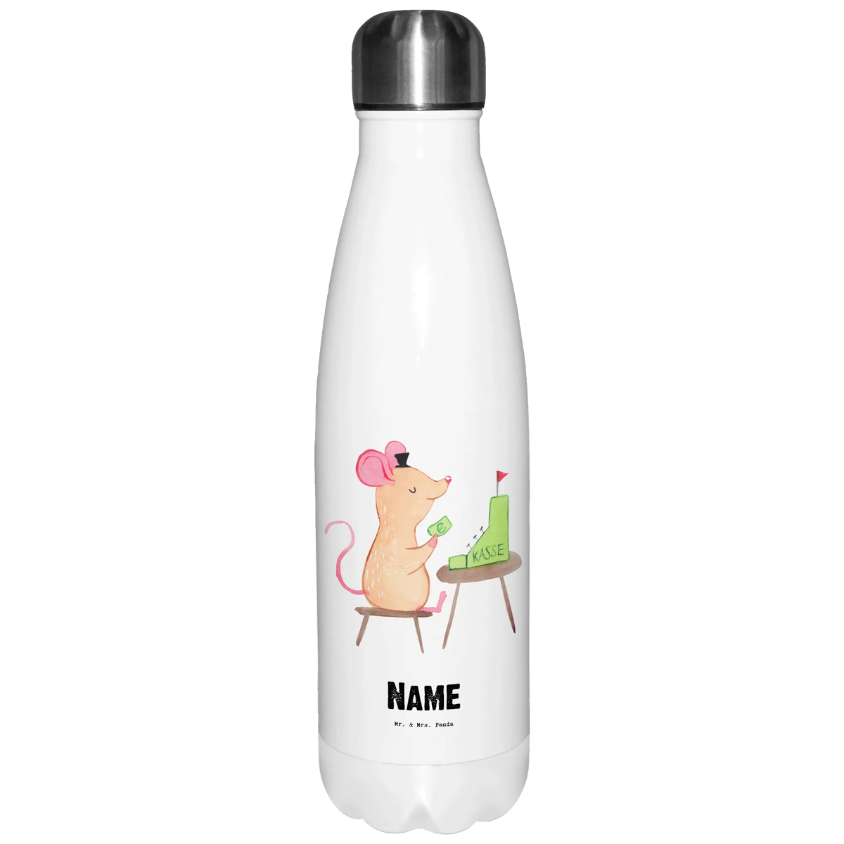 Personalised insulated bottle cashier heart gift, gift idea, best, farewell gift, passing exam, anniversary, retirement, promotion, job start, sayings, funny, profession