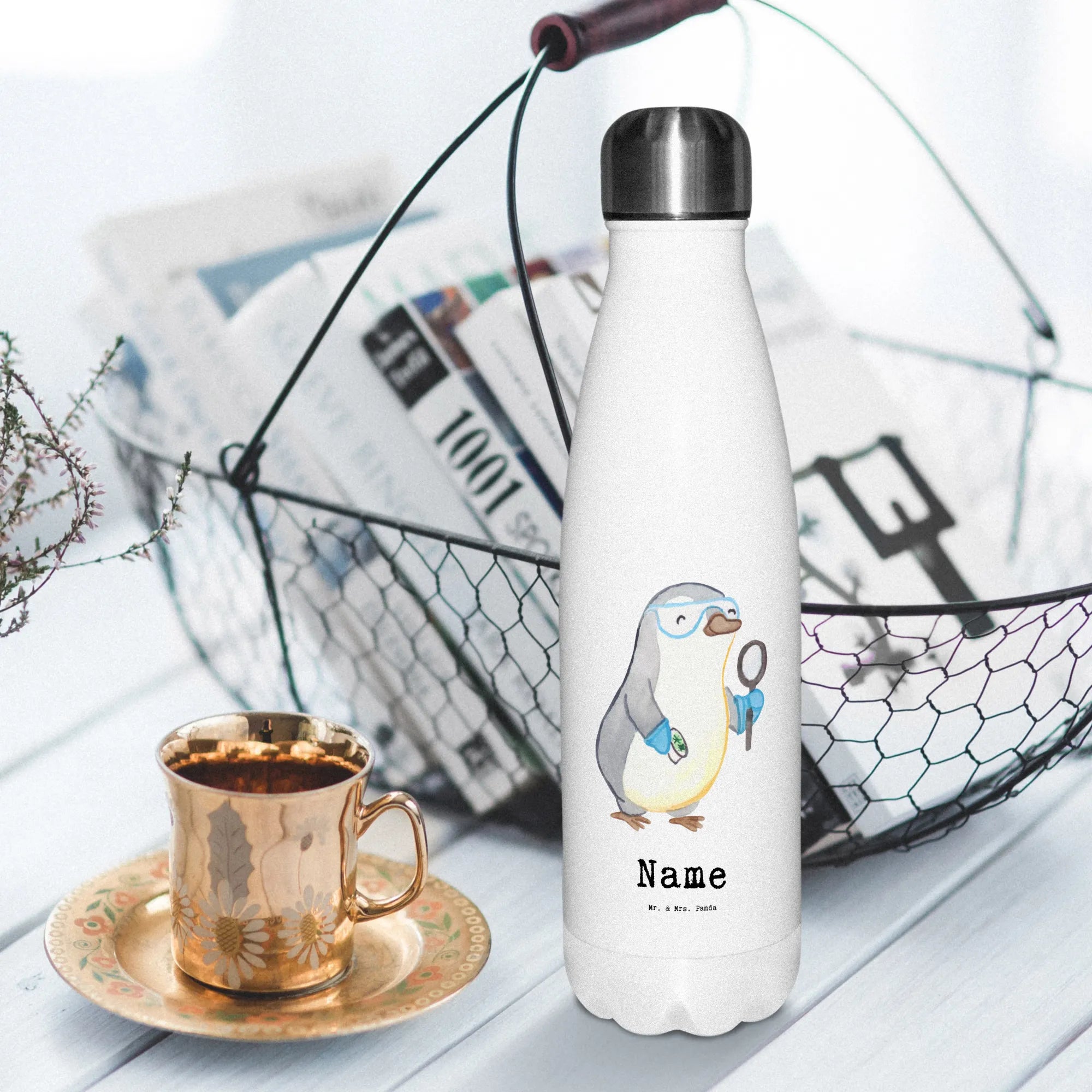 Personalised insulated bottle scientist heart gift, gift idea, best, farewell gift, passing exam, anniversary, retirement, promotion, job start, sayings, funny, profession