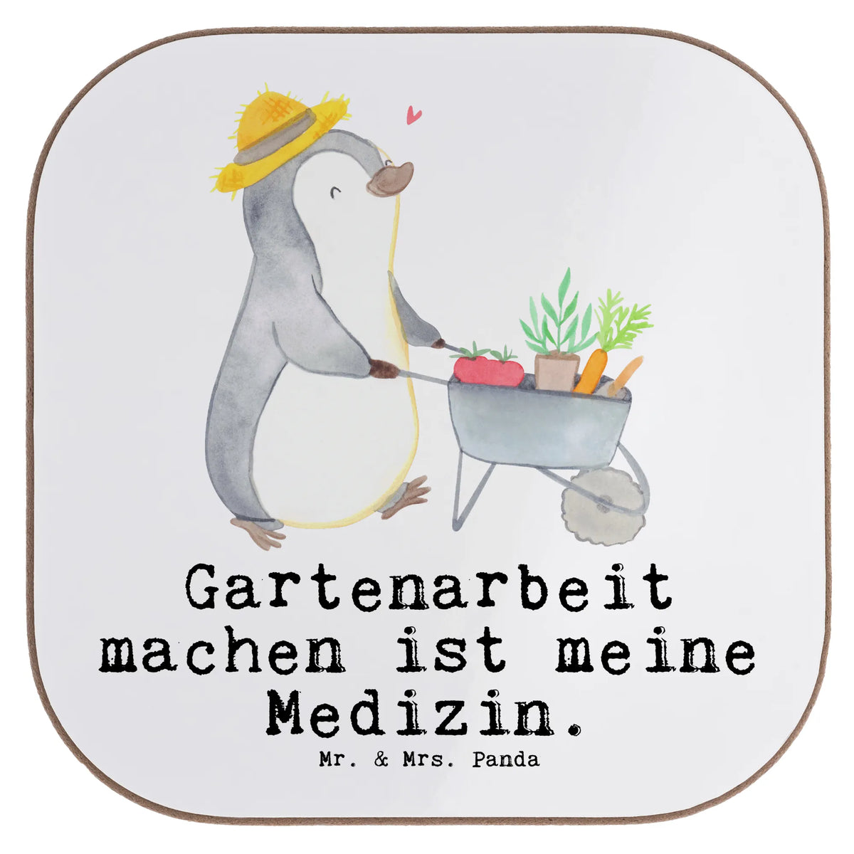 Square coaster penguin gardening gift, gifts, glass coasters, party, Coasters, presents, breakfast, Gift, sport, hobby, giving, thank you, award, profit, athlete, garden maintenance, Gardening, gardening, urban gardening