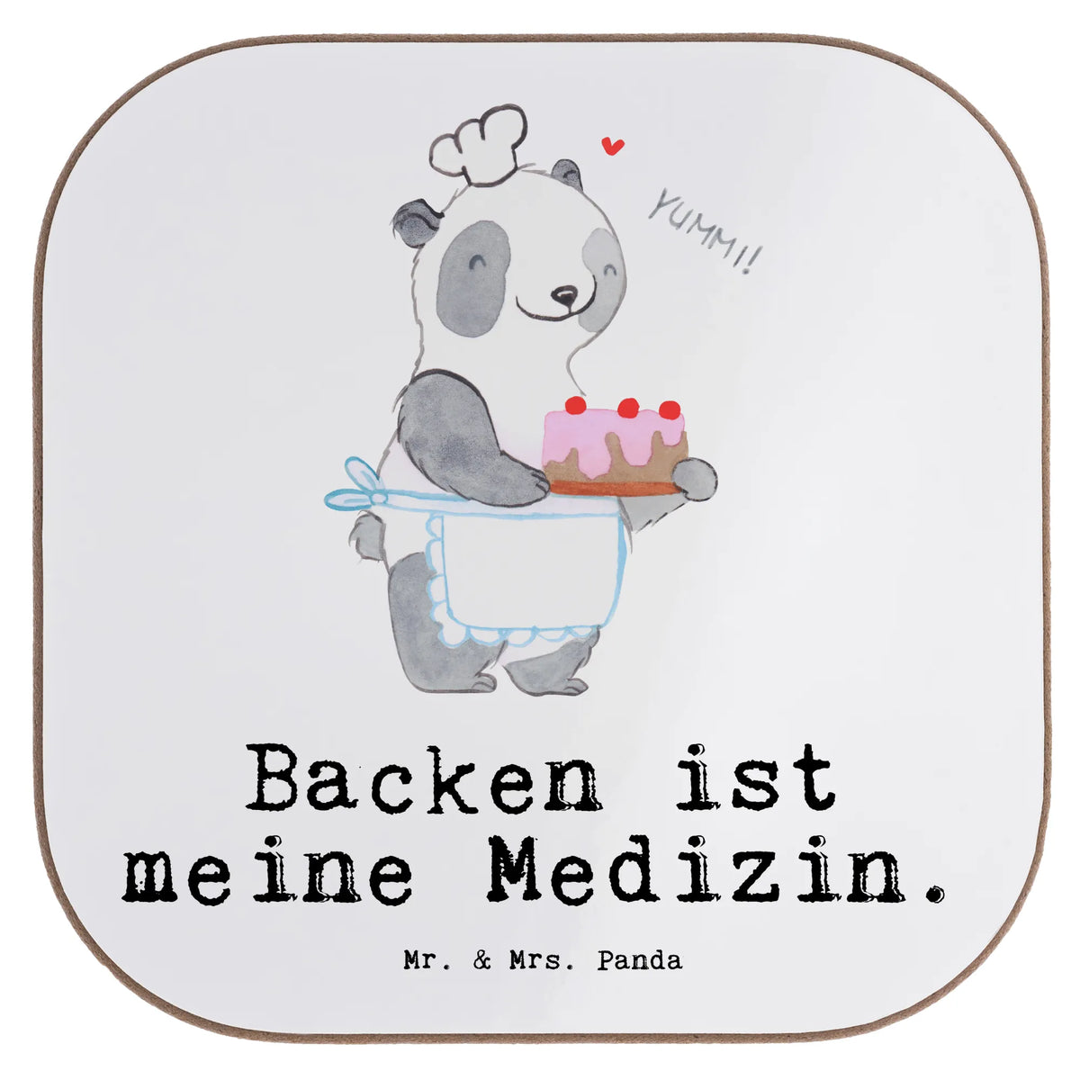 Square coaster panda Bake presents, glass coasters, breakfast, gift, Coasters, party, gifts, Gift, sport, hobby, giving, thank you, award, profit, athlete, hobby baker, bake, bake cakes