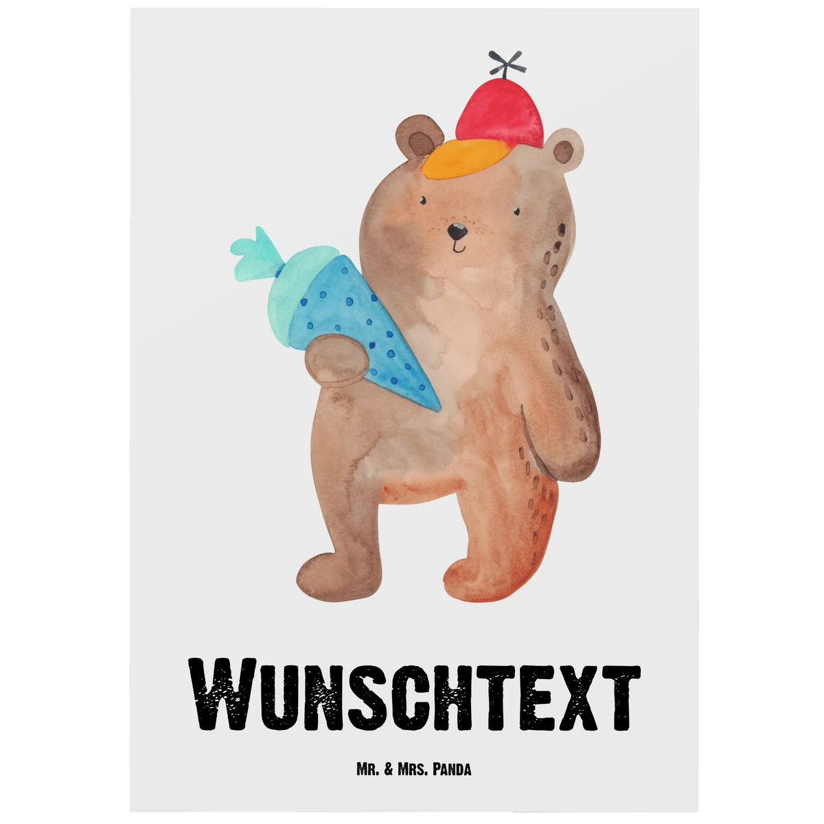 Personalised postcard bear School cone teddy bear, cuddly toy, Bear motif, Primary school, School gift, Starting school, First day of school gift, School bag, School enrolment gift