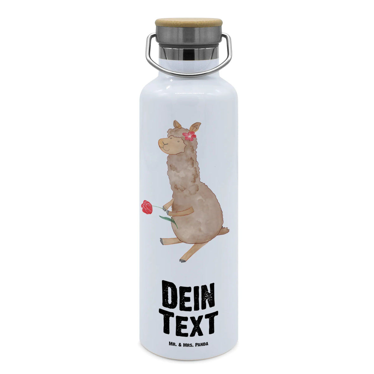 Personalised drinks bottle alpaca flower alpaca, llama, pako, camel, Peru, animal, favourite animal, Alpaca, llamas, flower