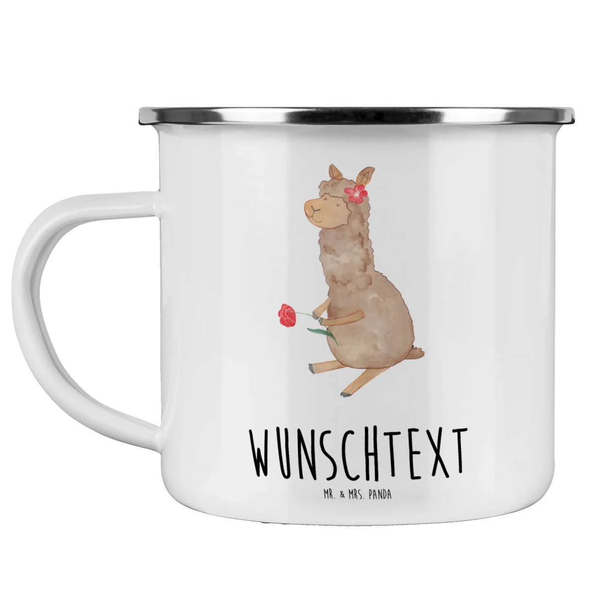 Personalised enamel cup alpaca flower alpaca, llama, pako, camel, Peru, animal, favourite animal, Alpaca, llamas, flower